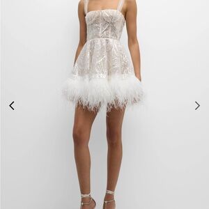 Bronx and Banco Cream Feathered Mini Dress